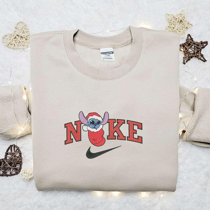 Baby Stitch in Sock x Nike Christmas Embroidered Sweatshirt Movie Christmas Embroidered Shirt Best Christmas Gift Ideas