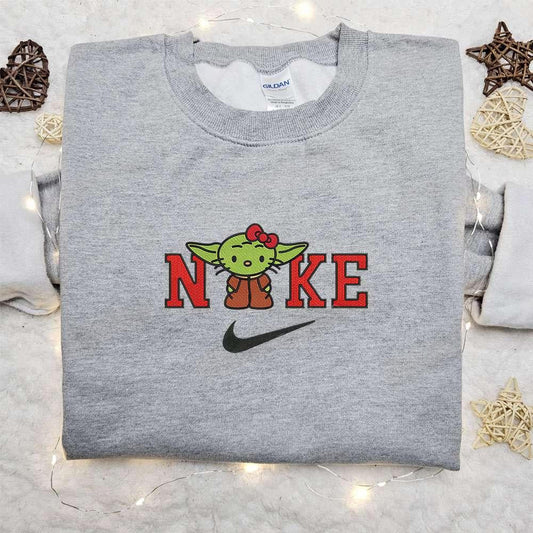 Baby Yoda Hello Kitty Christmas x Nike Embroidered Sweatshirt Cartoon Christmas Embroidered Shirt Best Christmas Gift Ideas