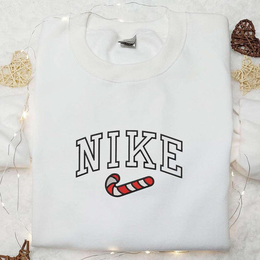 Candy Cane x Nike Embroidered Shirt Christmas Embroidered Hoodie Best Gifts For Family