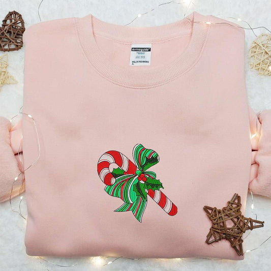 Candy Cane Mistletoe Embroidered Shirt Christmas Embroidered Hoodie Best Gifts For Family