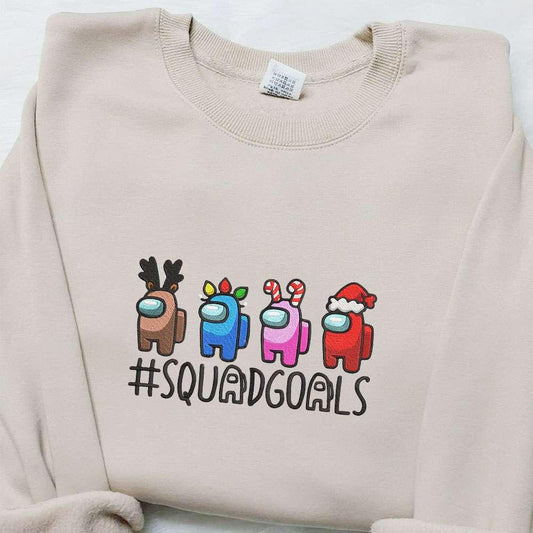 Among Us Squadgoals Christmas Embroidered Sweatshirt Game Christmas Embroidered Shirt Best Christmas Gift Ideas