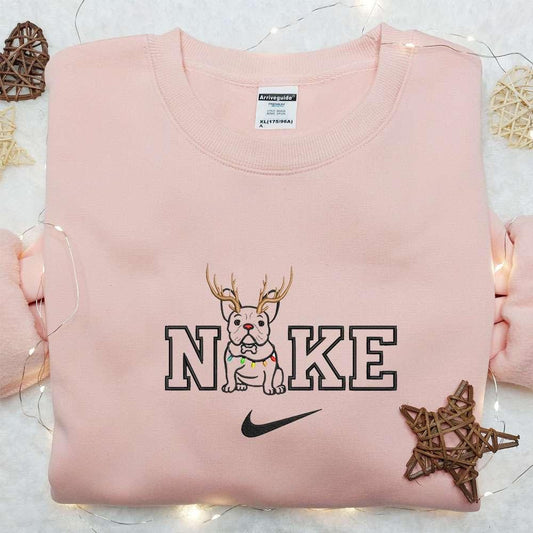 Bull Dog Xmas x Nike Embroidered Shirt Animal Embroidered Hoodie Christmas Embroidered Sweatshirt