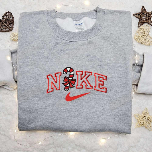 Candy Cane x Nike Embroidered Sweatshirt Nike Inspired Embroidered Shirt Best Christmas Gift Ideas