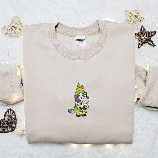 Bluey Christmas Elf Embroidered Shirt Bluey Cartoon Embroidered Hoodie Best Christmas Gift Idea