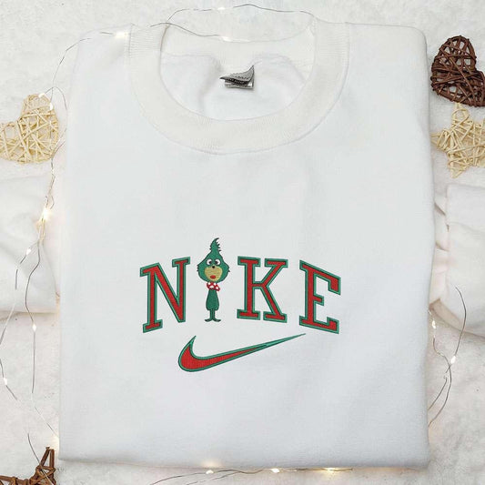 Baby Grinch x Nike Embroidered Shirt Christmas Embroidered Hoodie Nike Inspired Embroidered Sweatshirt