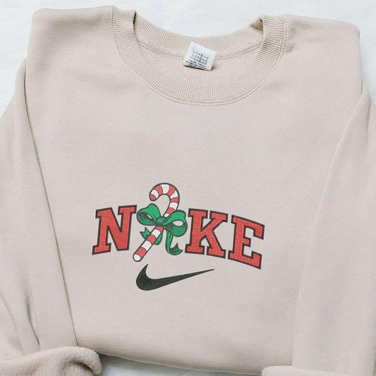 Candy Cane Gift x Nike Christmas Embroidered Sweatshirt Cartoon Christmas Embroidered Shirt Best Christmas Gift Ideas
