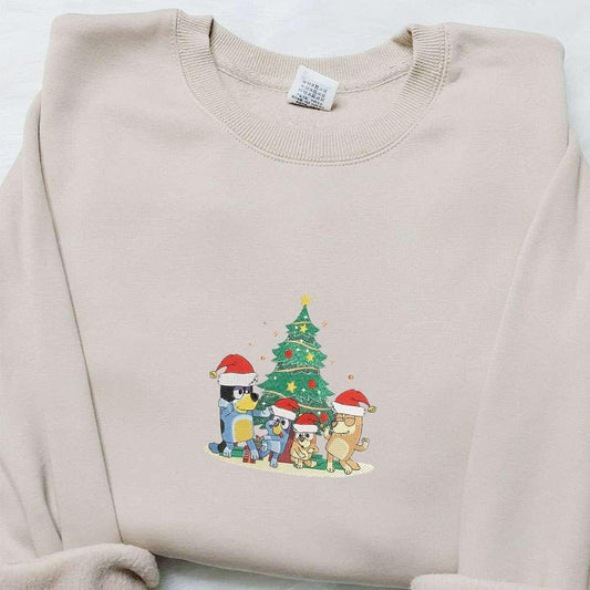 Bluey Family Christmas Tree Embroidered Shirt Christmas Embroidered Hoodie Best Gift Ideas For Family