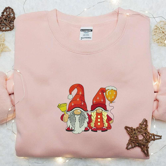 Christmas Gnome Couple Embroidered Hoodie Valentine Christmas Embroidered T shirt Best Christmas Gift For Couples
