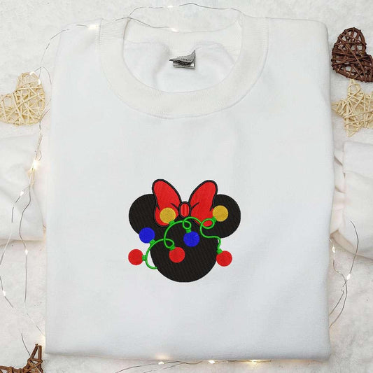 Christmas Minnie Head Tangled Lights Embroidered T shirt Disney Christmas Embroidered Sweatshirt Best Christmas Gift Ideas