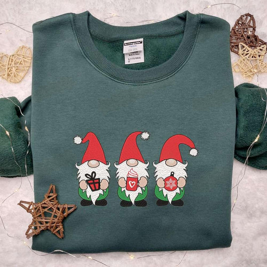 Christmas Gnomes Winter Embroidered Sweatshirt Christmas Embroidered T shirt Best Christmas Gift Ideas
