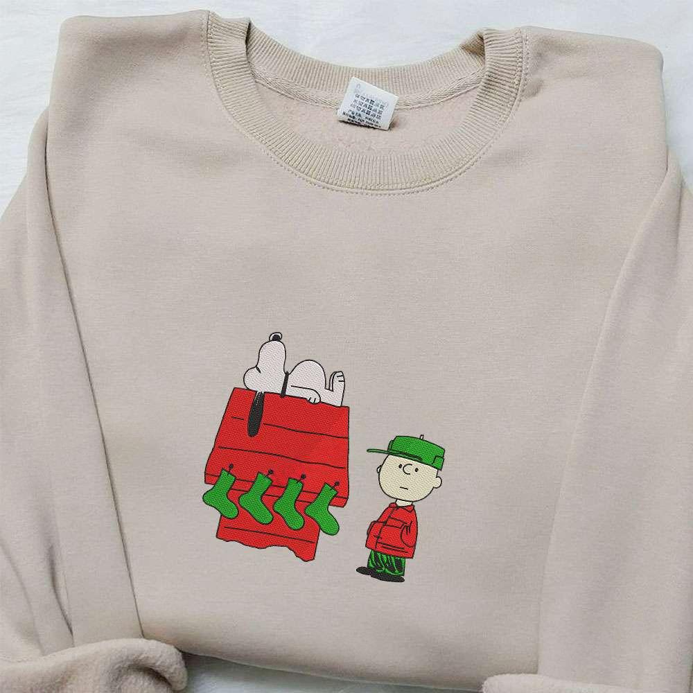 Charlie Brown And Snoopy Christmas House Embroidered Shirt Cartoon Embroidered Hoodie Christmas Embroidered Sweatshirt