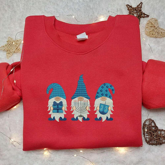 Christmas Gnome Hanukkah Embroidered Sweatshirt Christmas Embroidered Hoodie Best Christmas Gift Ideas