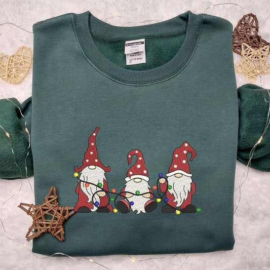 Christmas Gnomes Lights Embroidered Shirt Christmas Embroidered Shirt Best Christmas Gift Ideas