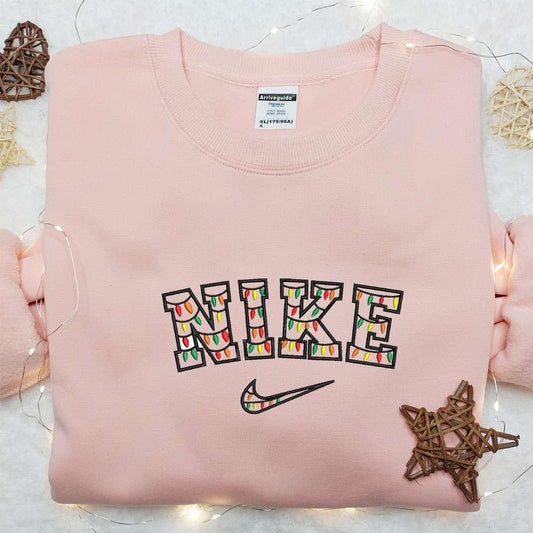 Christmas Lights x Nike Embroidered Shirt Christmas Embroidered Hoodie Best Gift Ideas