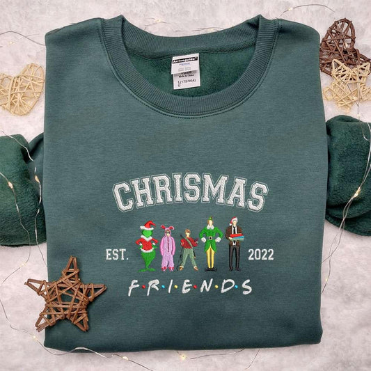 Christmas Friends Movie Characters Embroidered T shirt Movie Christmas Embroidered Hoodie Best Christmas Gift Ideas