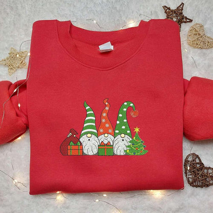 Christmas Gnomes Winter Embroidered Hoodie Christmas Embroidered T shirt Best Christmas Gift Ideas