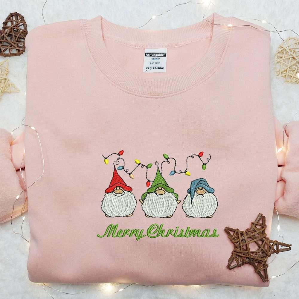 Christmas Three Mini Gnomes Embroidered Hoodie Cute Christmas Embroidered T shirt Best Christmas Gift Ideas For Kids