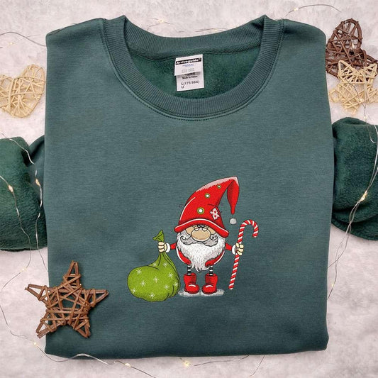 Christmas Gnome Santa Claus Embroidered Sweatshirt Cute Christmas Embroidered Hoodie Best Christmas Gift Ideas