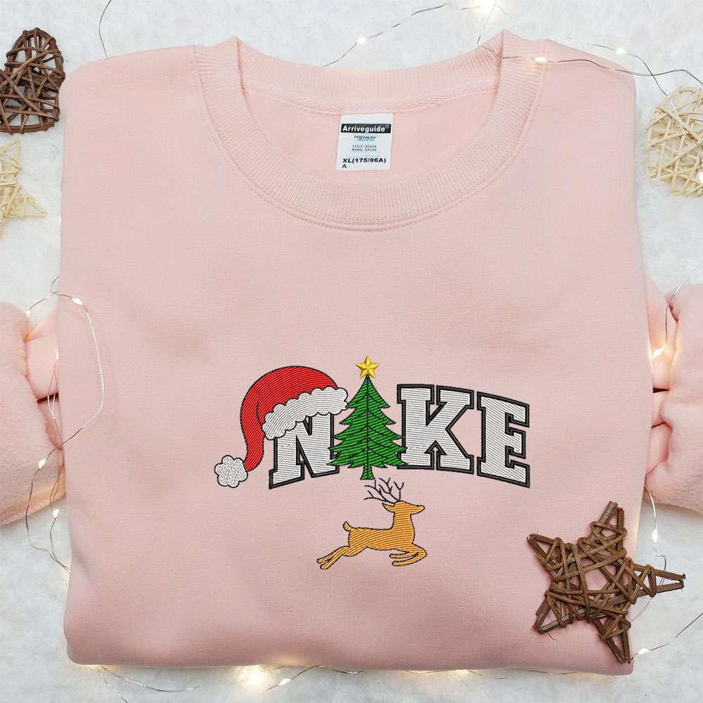 Christmas Tree and Reindeer x Nike Embroidered Sweatshirt Nike Inspired Embroidered Shirt Best Christmas