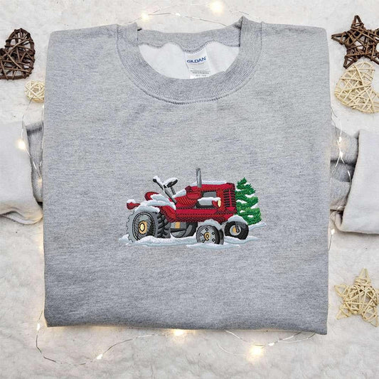 Christmas Tractor Embroidered Shirt Christmas Embroidered Hoodie Best Gifts For Family