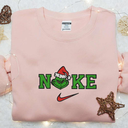 Christmas Grinch Face x Nike Embroidered Sweatshirt Nike Inspired Embroidered Hoodie Best Christmas Gift Ideas