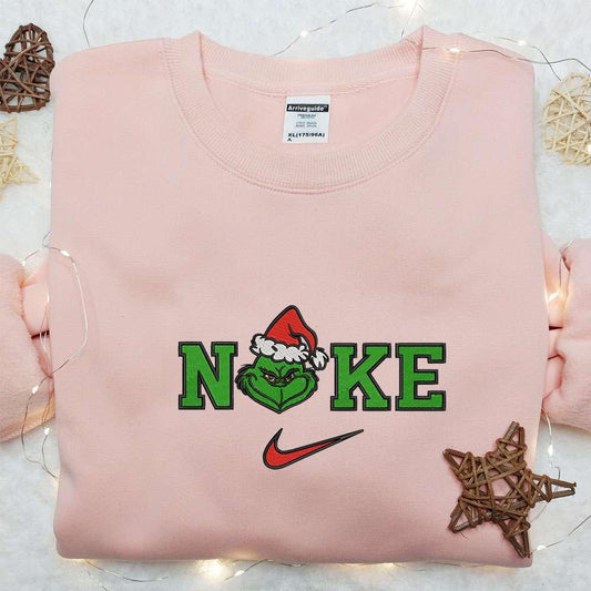 Christmas Grinch Face x Nike Embroidered Sweatshirt Nike Inspired Embroidered Hoodie Best Christmas Gift Ideas