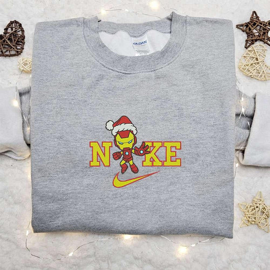Chibi Iron Man x Nike Embroidered Shirt Marvel Superhero Embroidered Hoodie Movie Embroidered Shirt