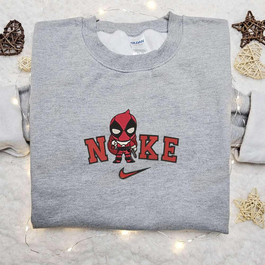 Chibi Dead Pool Santa x Nike Christmas Embroidered Sweatshirt Cartoon Christmas Embroidered Shirt Best Christmas Gift Ideas