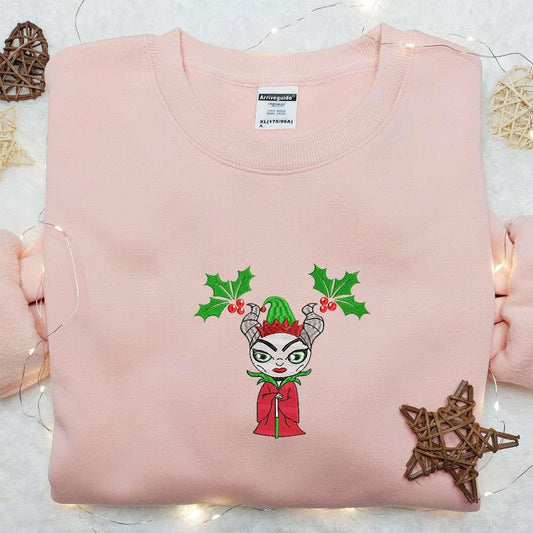 Chibi Maleficent Elf Embroidered Shirt Christmas Embroidered Hoodie Best Gifts For Family