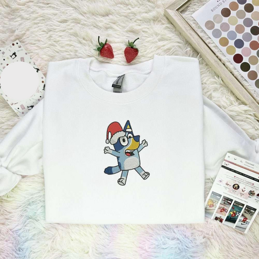 Bluey With Santa Hat Christmas Embroidered Shirt, Best Christmas Gift Ideas For Family