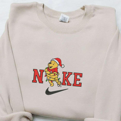 Winnie the Pooh Christmas Light x Nike Christmas Embroidered Sweatshirt Cartoon Christmas Embroidered Shirt Best Christmas Gift Ideas