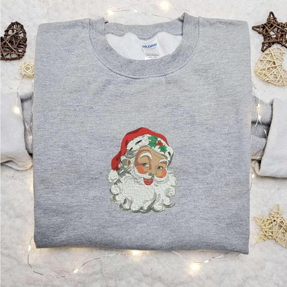 Vintage Santa Head Embroidered Shirt Retro Christmas Embroidered Hoodie Best Gifts For Family