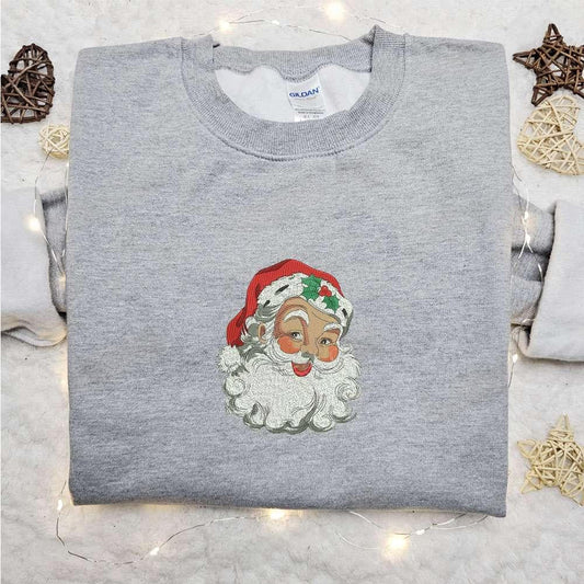 Vintage Santa Head Embroidered Shirt Retro Christmas Embroidered Hoodie Best Gifts For Family