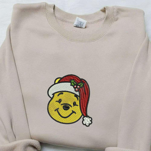 Winnie The Pooh Christmas Hat Embroidered Shirt Disney Characters Embroidered Hoodie C