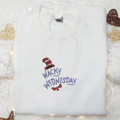 Wacky Wednesday The Cat In The Hat Embroidered Shirt Cartoon Embroidered Hoodie Christmas Embroidered Shirt