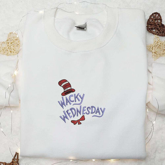 Wacky Wednesday The Cat In The Hat Embroidered Shirt Cartoon Embroidered Hoodie Christmas Embroidered Shirt