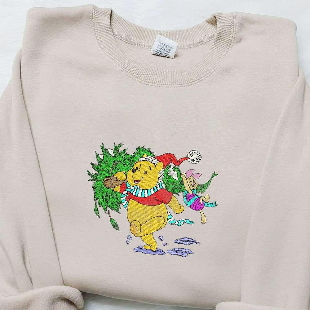 Winnie The Pooh And Piglet Christmas Embroidered Shirt Disney Embroidered Shirt Best Christmas Gift Ideas