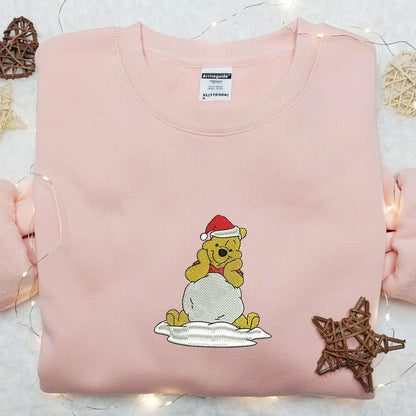 Winnie The Pooh In The Snow Embroidered Shirt Disney Characters Embroidered Hoodie Christmas Embroidered Shirt