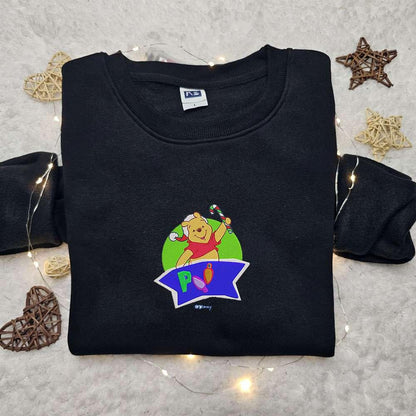 Winnie The Pooh Xmas Candy Cane Embroidered Shirt Disney Characters Embroidered Hoodie Christmas Embroidered Shirt