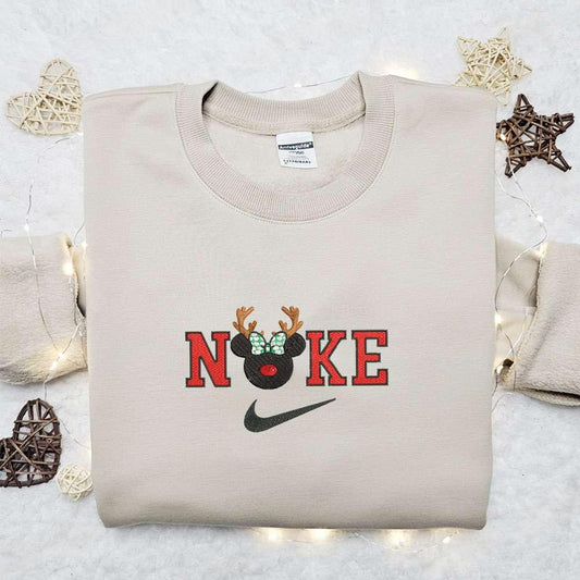 Vintage Minnie Mouse Head Reinder x Nike Christmas Embroidered Sweatshirt Disney Characters Movie Merry Christmas Embroidered Shirt Best Christmas Day Gift Ideas