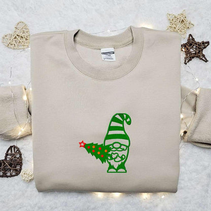 Winter Gnome Christmas Tree Embroidered T shirt Christmas Embroidered Shirt Best Christmas Gift Ideas