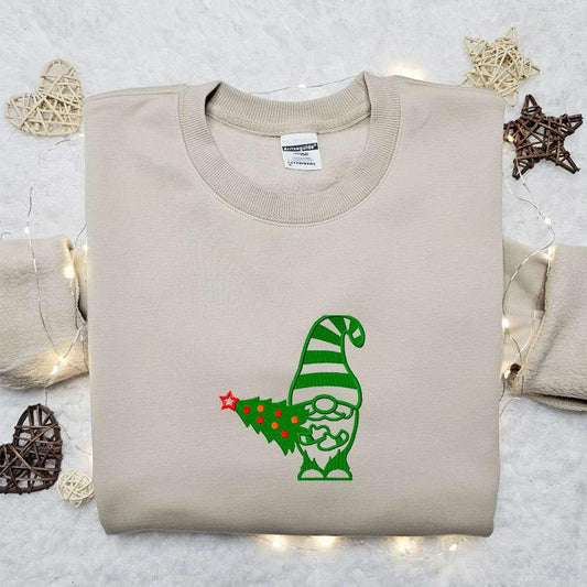 Winter Gnome Christmas Tree Embroidered T shirt Christmas Embroidered Shirt Best Christmas Gift Ideas