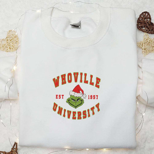 Whoville University Est 1957 Grinch Embroidered Shirt Christmas Embroidered Hoodie Best Gifts For Family 1