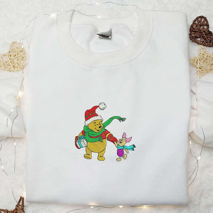 Winnie Pooh And Piglet Christmas Embroidered Shirt Disney Christmas Embroidered T shirt Best Christmas Gift Ideas For Friends