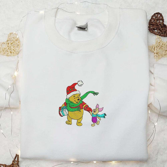 Winnie Pooh And Piglet Christmas Embroidered Shirt Disney Christmas Embroidered T shirt Best Christmas Gift Ideas For Friends