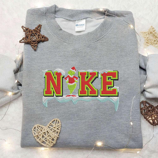 Xmas Grinch x Nike Embroidered Hoodie Nike Inspired Embroidered Shirt Best Christmas Gift Ideas