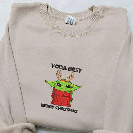 Yoda Best Merry Christmas Embroidered Shirt Christmas Embroidered Hoodie Best Gifts For Family