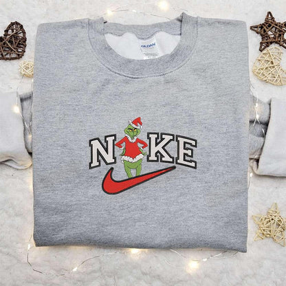 Xmas Grinch x Nike Movie Embroidered Sweatshirt Christmas Embroidered Shirt Best Christmas Gift Ideas for Family