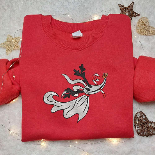 Zero With Candy Cane Embroidered Sweatshirt The Nightmare Before Christmas Embroidered Hoodie Best Halloween Gift Ideas