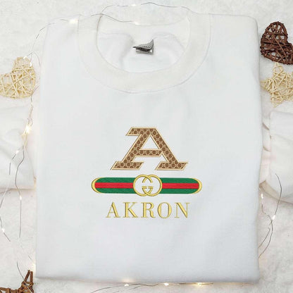 Akron Zips x Gucci Embroidered Shirt NCAA Sports Embroidered Hoodie Best Gift Idea